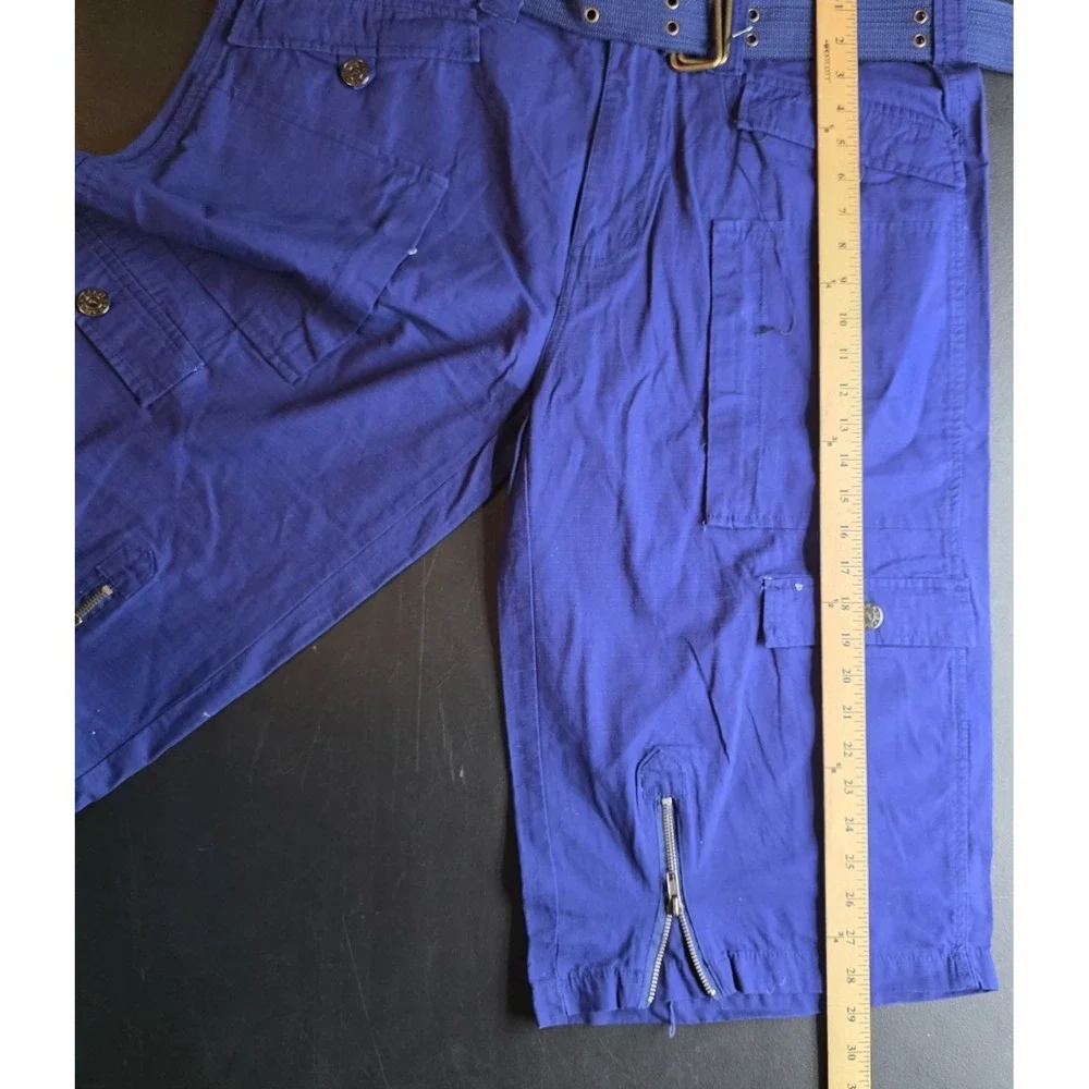 Vintage Hama Cargo Shorts Skater Baggy Combat Navy Blue Belted 36/17 NEW NWOT